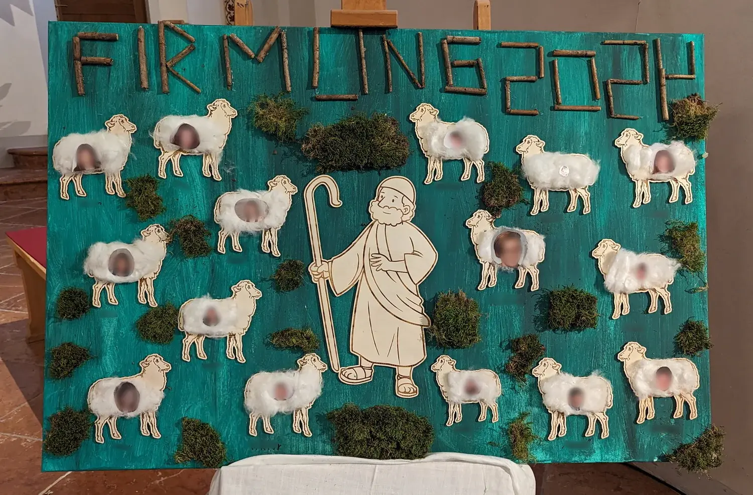 Firmplakat Plakat mit Schafen und Hirte für Fimlinge