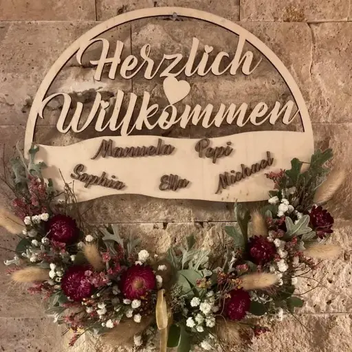 Türkranz Herzlich Willkommen mit aufgeklebten Namen